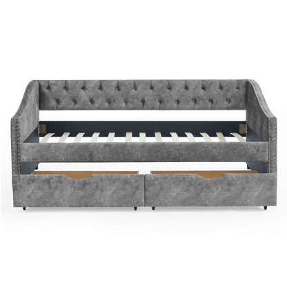 Upholstered Tufted Daybed with Storage Drawers