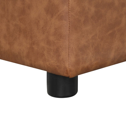 Twin size folding ottoman sleeper bed with brown faux leather upholstery and black leg on Tampa Home & Garden Store