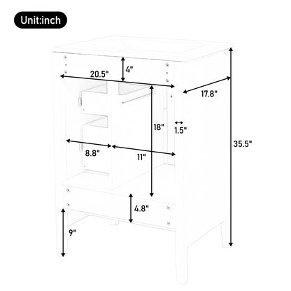 White retro bathroom vanity schematic with ceramic sink and soft-close drawers; 20.5W x 35.5H on Tampa Home & Garden Store
