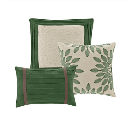 7 Pc Faux Suede Comforter Set Green Queen by HouseOfZazla with 3 pillows on Tampa Home & Garden Store
