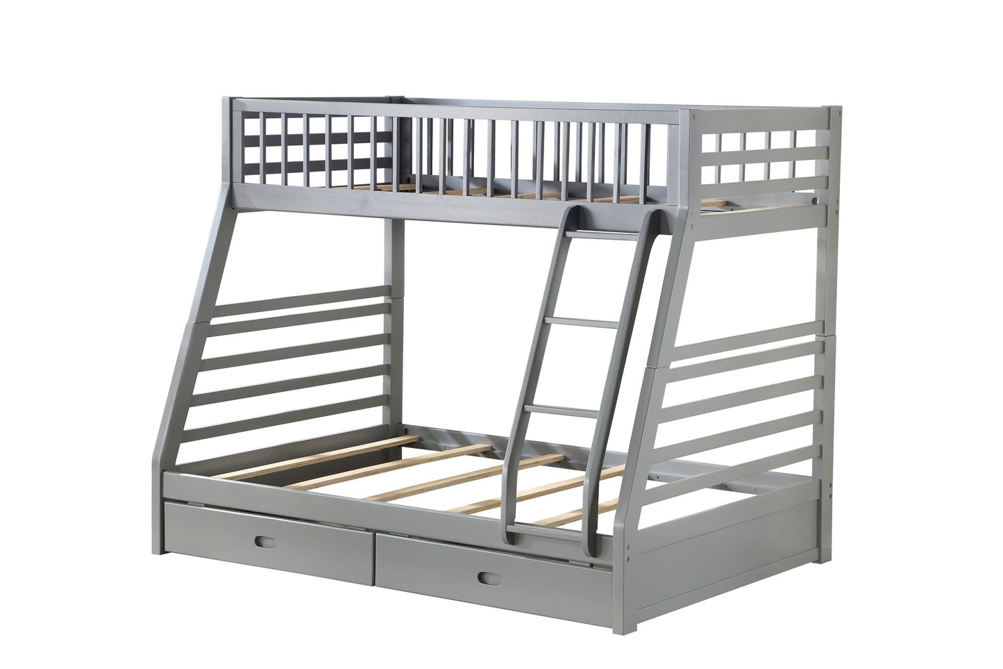 Jason Bunk Bed With Storage, gray metal bunk bed with ladders and built-in under-bed drawers on Tampa Home & Garden Store