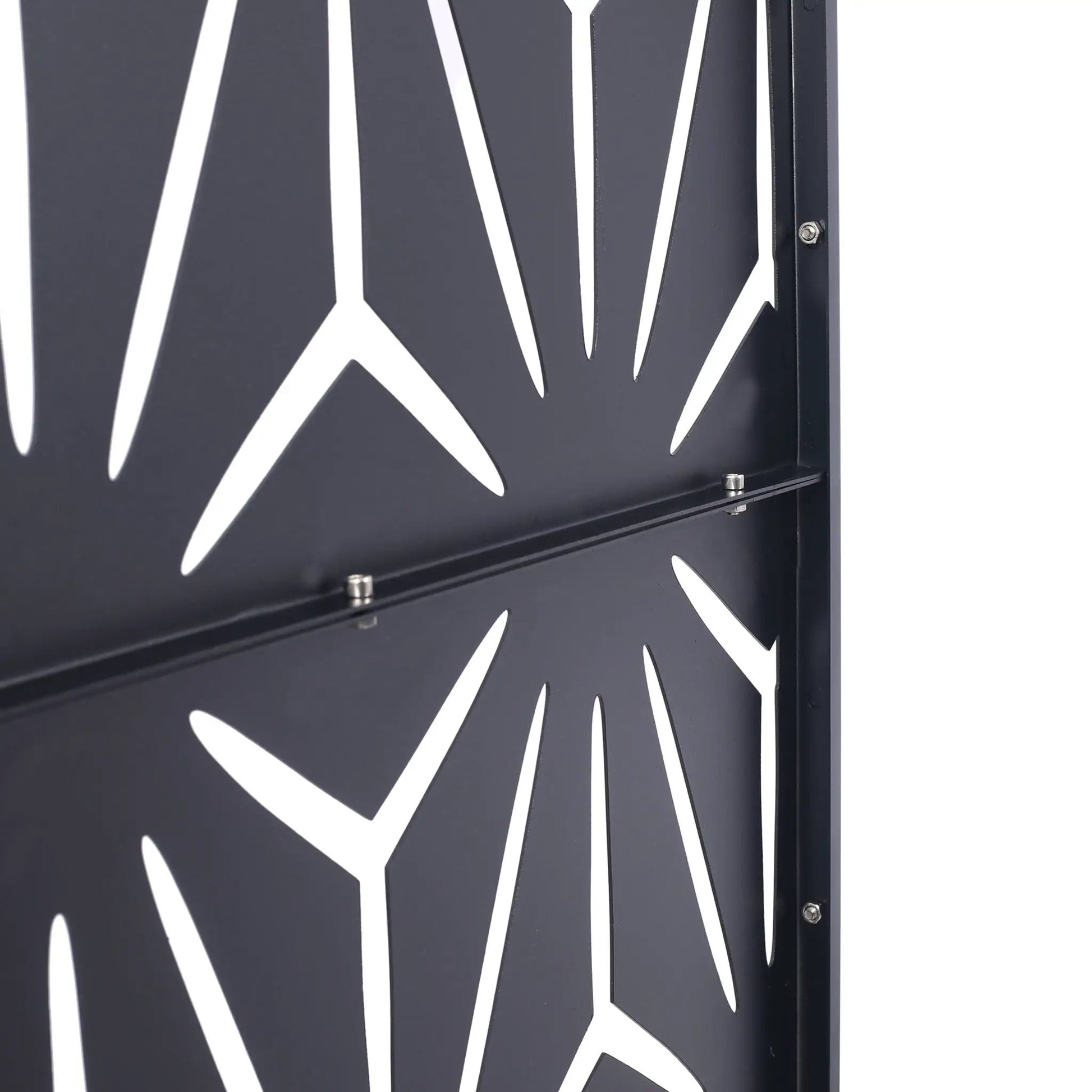 Outdoor metal privacy screen in black with geometric cutouts by Unique Piece Furniture on Tampa Home & Garden Store