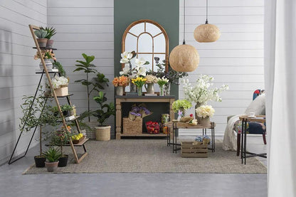 Farmhouse Round Wood Coffee Table with Metal Legs