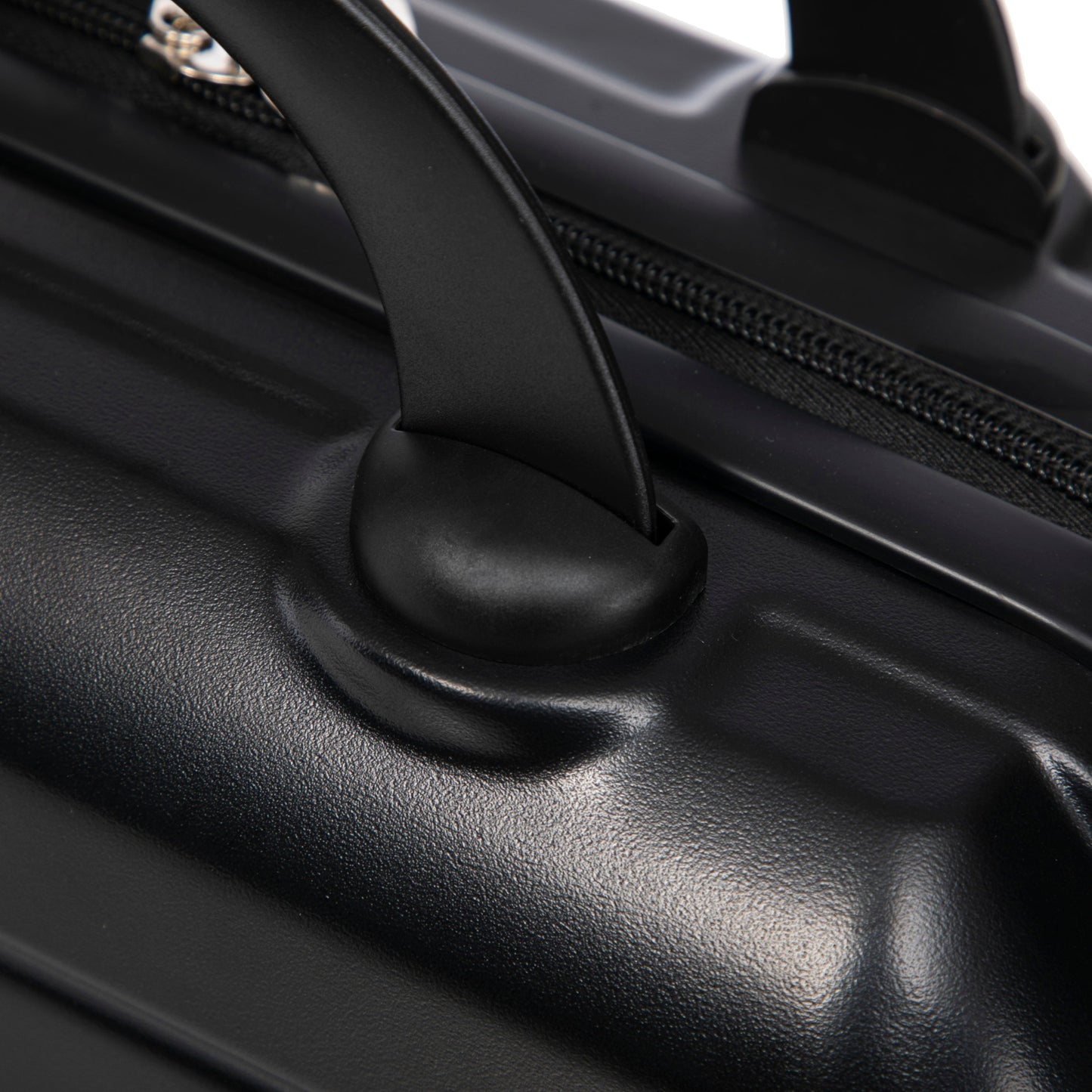 Luggage set HouseOfZazla in black ABS finish, closeup of handle and zipper detail on Tampa Home & Garden Store