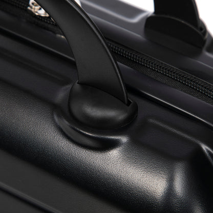 Luggage set HouseOfZazla in black ABS finish, closeup of handle and zipper detail on Tampa Home & Garden Store