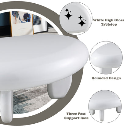 End Table White High Gloss with durable synthetic wood by HouseOfZazla, three-post base on Tampa Home & Garden Store