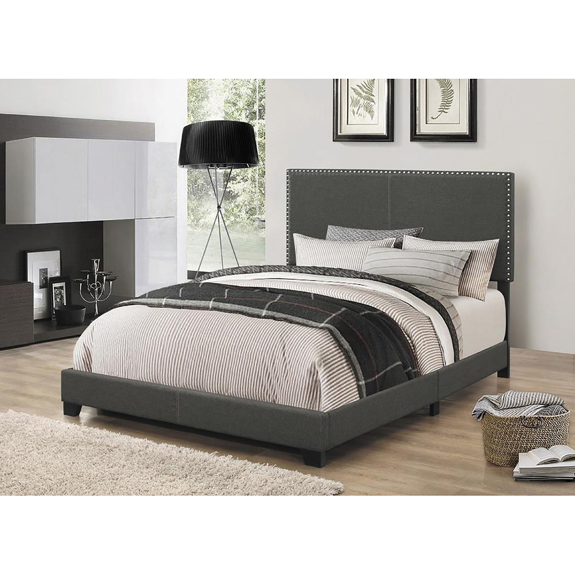 Upholstered full bed with charcoal fabric and nailhead trim, HouseOfZazla on Tampa Home & Garden Store