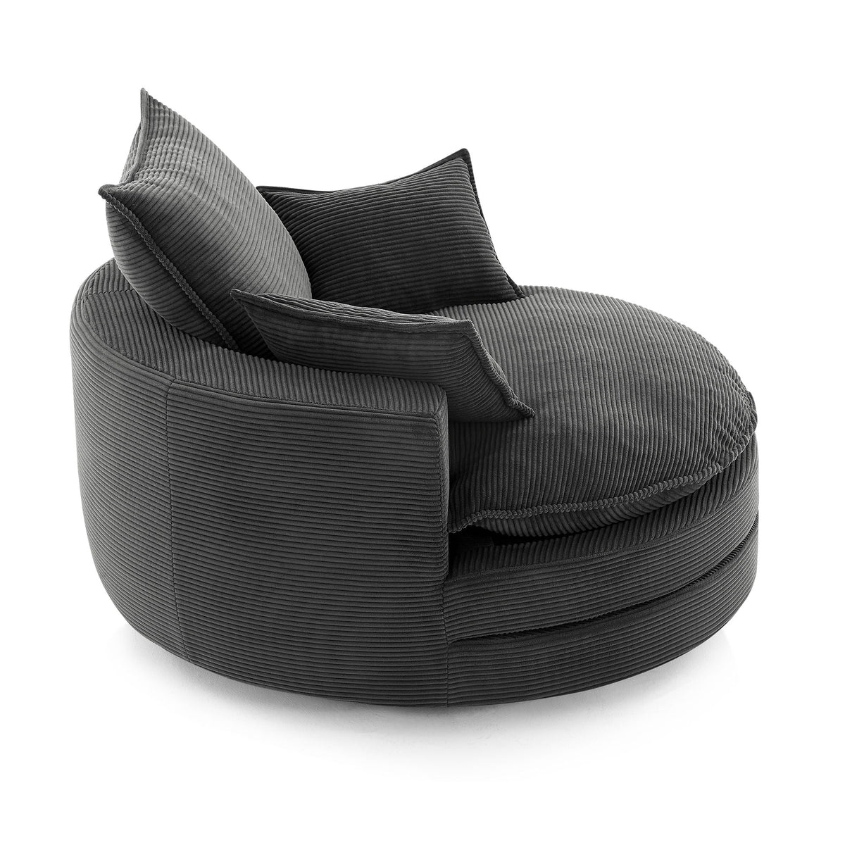 Swivel barrel chair in charcoal gray corduroy with two gray cushions by HouseOfZazla on Tampa Home & Garden Store