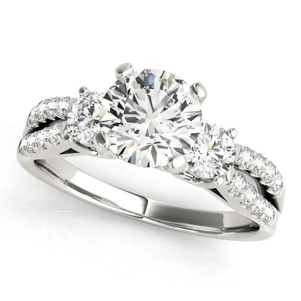 14k white gold 3-stone diamond engagement ring with split-shank pave sides, 2 cttw on Tampa Home & Garden Store