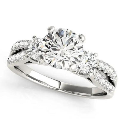 14k white gold 3-stone diamond engagement ring with split-shank pave sides, 2 cttw on Tampa Home & Garden Store