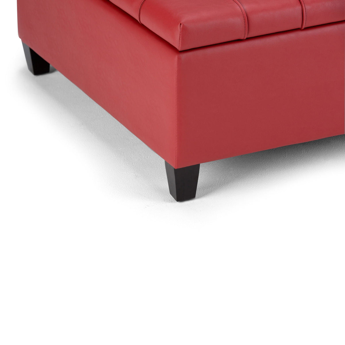 Harrison Tufted Lift Top Storage Ottoman red faux leather with black tapered legs on Tampa Home & Garden Store