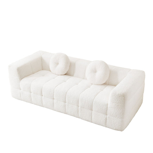 Boneless 3 Seater Sofa beige with circular throw pillows, textured upholstery on Tampa Home & Garden Store