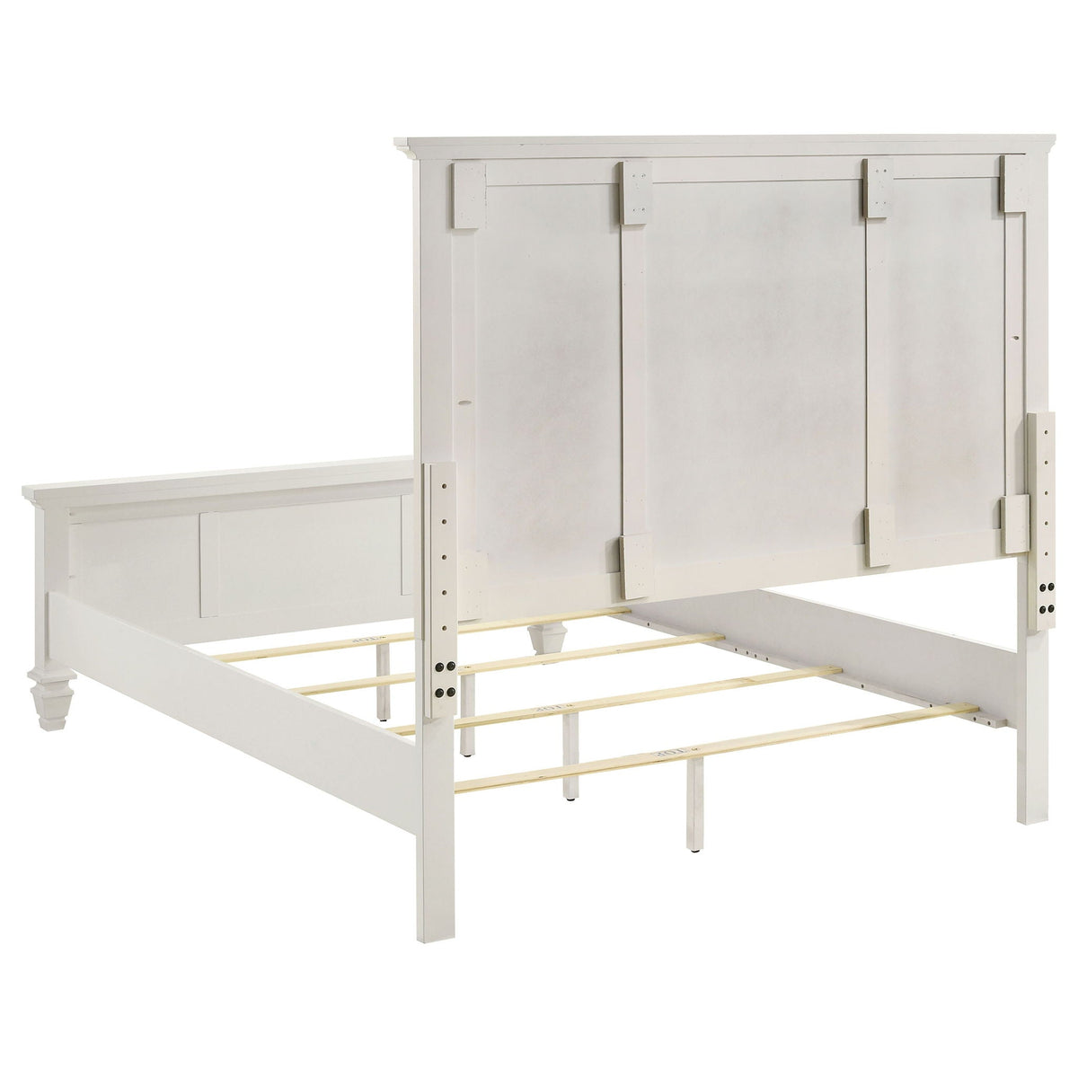 White queen panel bed with structured headboard and slatted design on Tampa Home & Garden Store