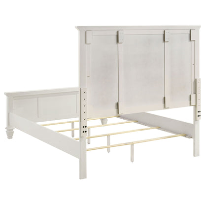 White queen panel bed with structured headboard and slatted design on Tampa Home & Garden Store