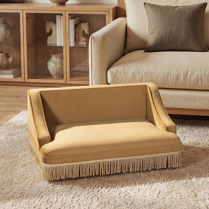 Duchess Pet Bed Sofa tan fabric cat bed with fringe bottom by HouseOfZazla on Tampa Home & Garden Store