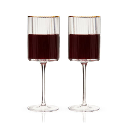 Meridian Crystal Wine Glasses and Gold Rim Set