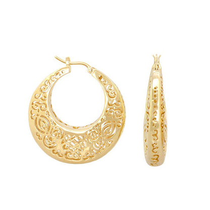 Hoop earrings gold-tone with intricate filigree Lauren G Adams pair on Tampa Home & Garden Store