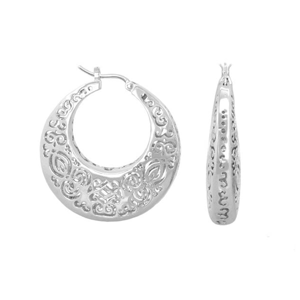 Hoop earrings by Lauren G Adams in silver with ornate floral filigree detailing on Tampa Home & Garden Store