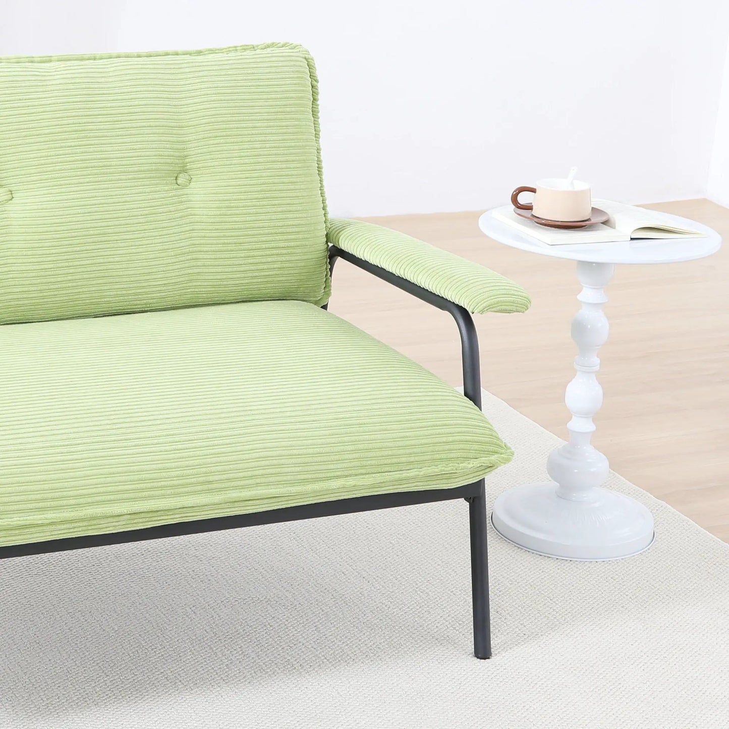 Modern metal-frame sofa with lime-green ribbed upholstery and sponge filling, compact seating on Tampa Home & Garden Store