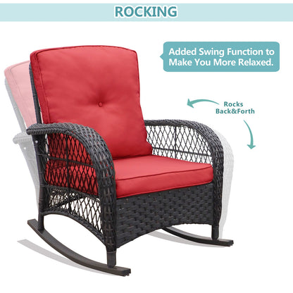 3 Pieces Outdoor Wicker Rocking Chair and Table