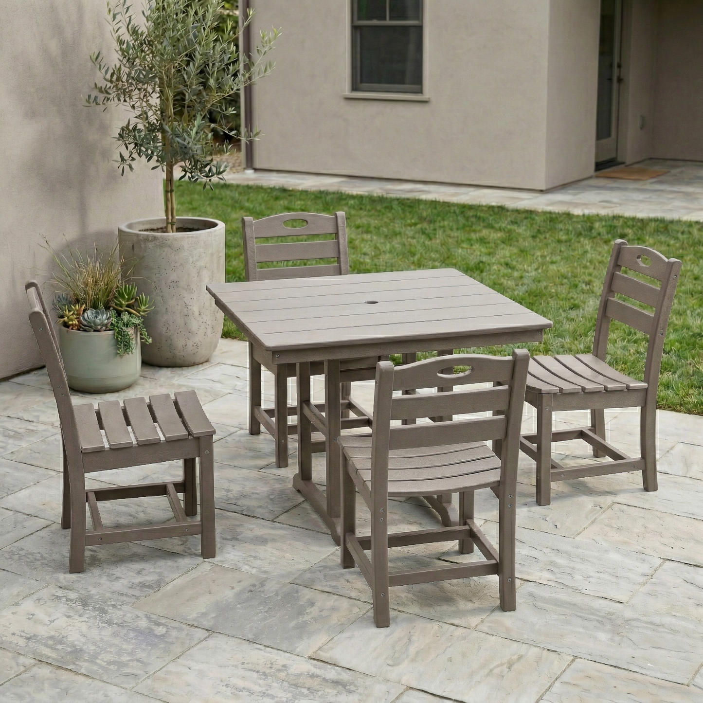 Antique Wood Color And Hdpe Patio Dining Set