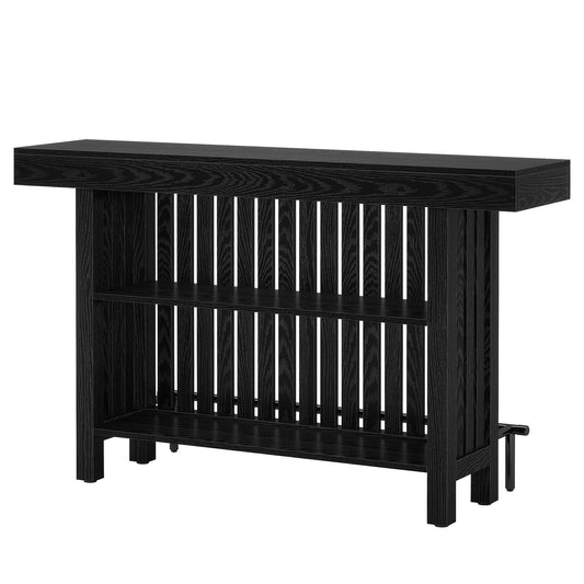 2-tier mini bar table black wood-grain finish with slatted sides and lower shelf on Tampa Home & Garden Store