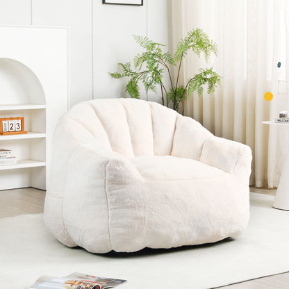Beanbag chair with armrests by HouseOfZazla, white plush fabric, high-density foam on Tampa Home & Garden Store