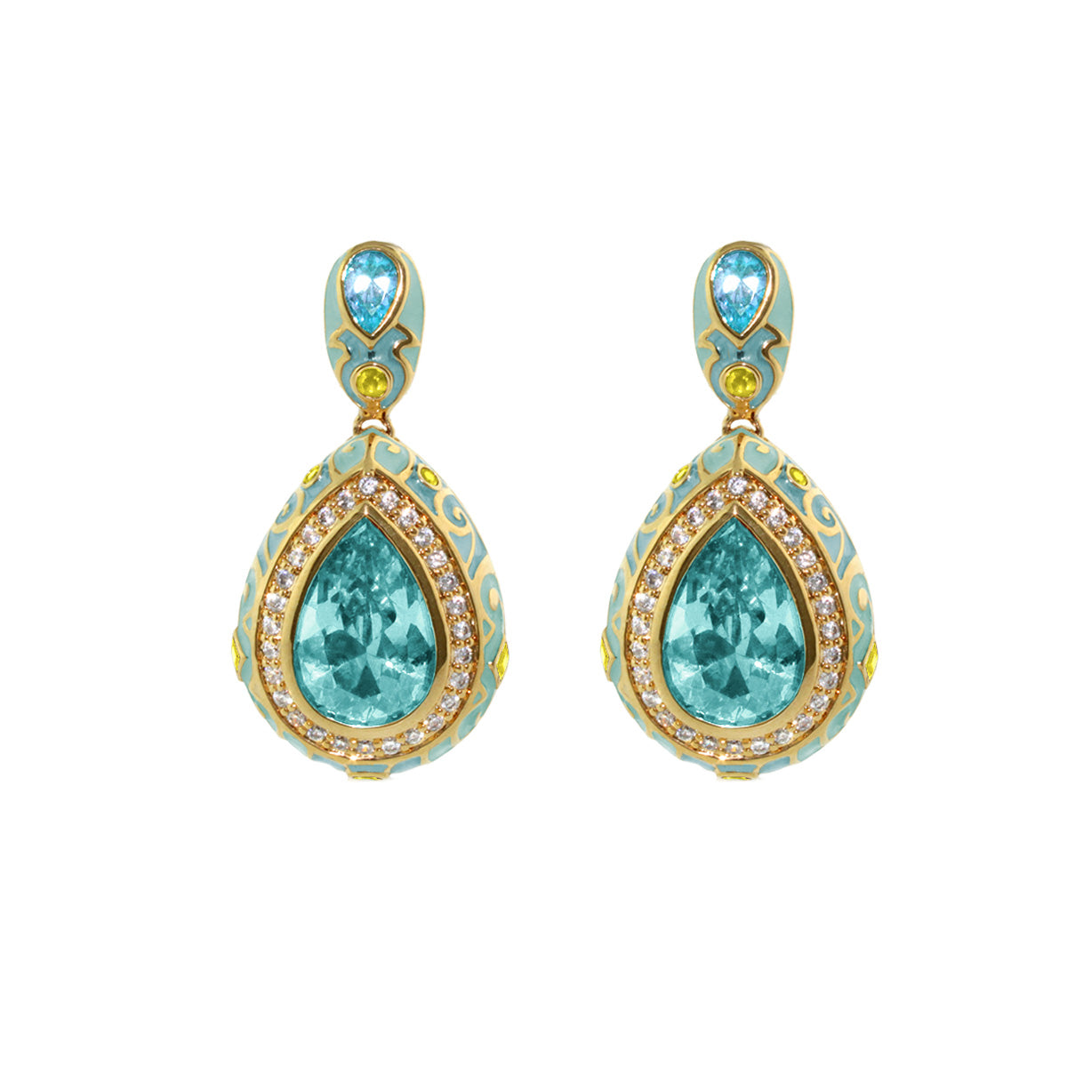 Elegant Drops Earrings pair turquoise teardrops with gold setting and pavé border Lauren G Adams on Tampa Home & Garden Store
