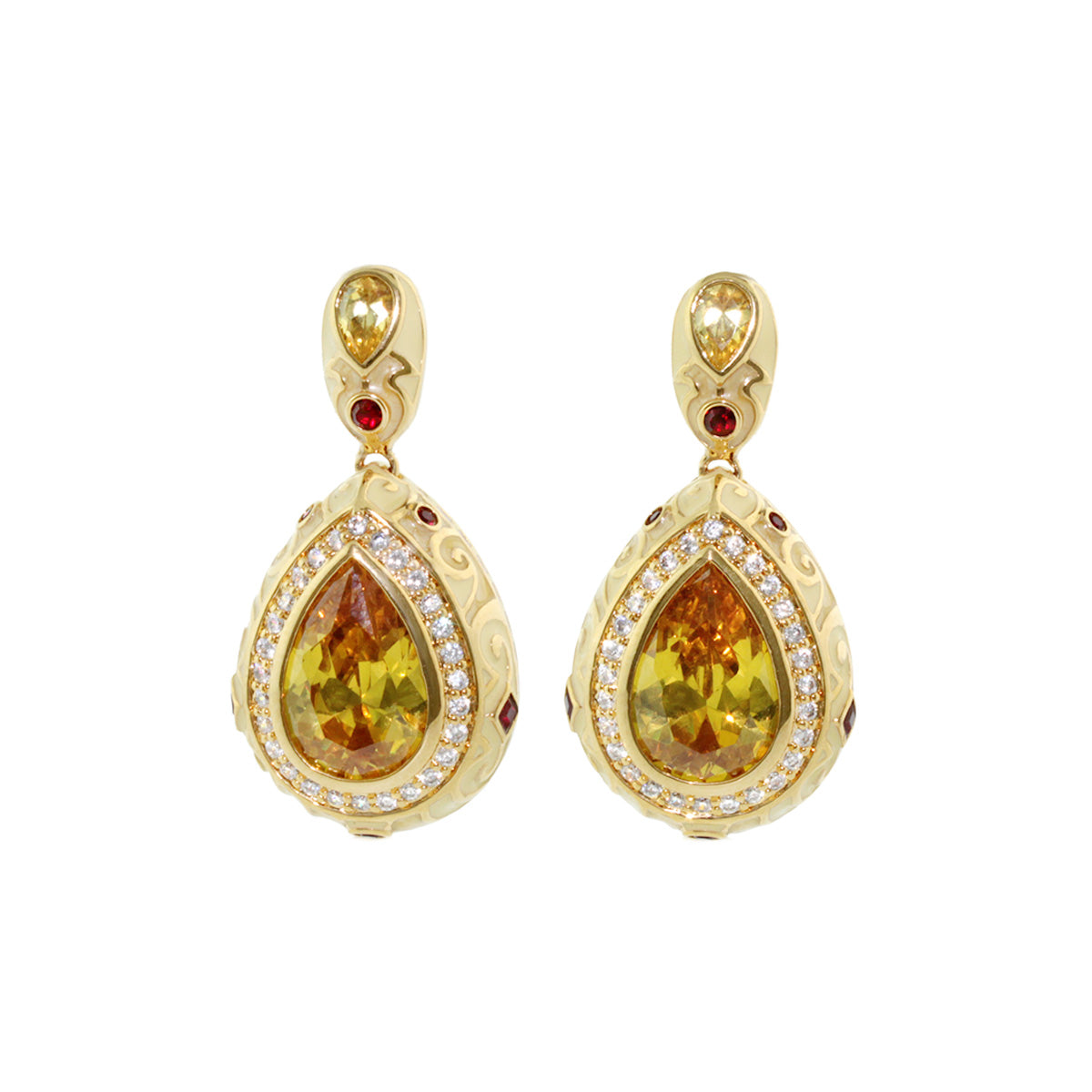 Elegant Drops Earrings pair gold teardrop with amber center and pave halo Lauren G Adams on Tampa Home & Garden Store