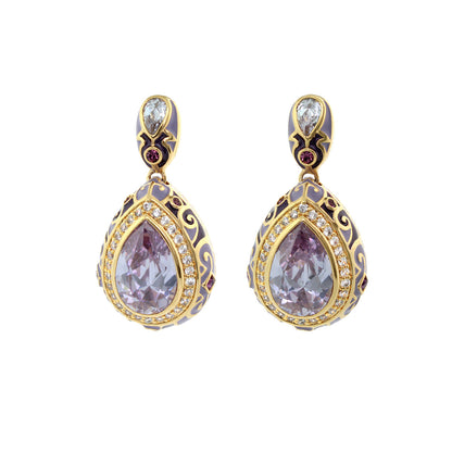 Elegant Drops Earrings duo by Lauren G Adams, gold with purple enamel and teardrop crystals on Tampa Home & Garden Store