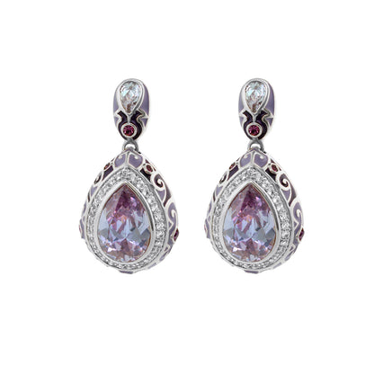 Elegant Drops Earrings, Lauren G Adams lilac teardrop with pavé halo in silver filigree, pair on Tampa Home & Garden Store