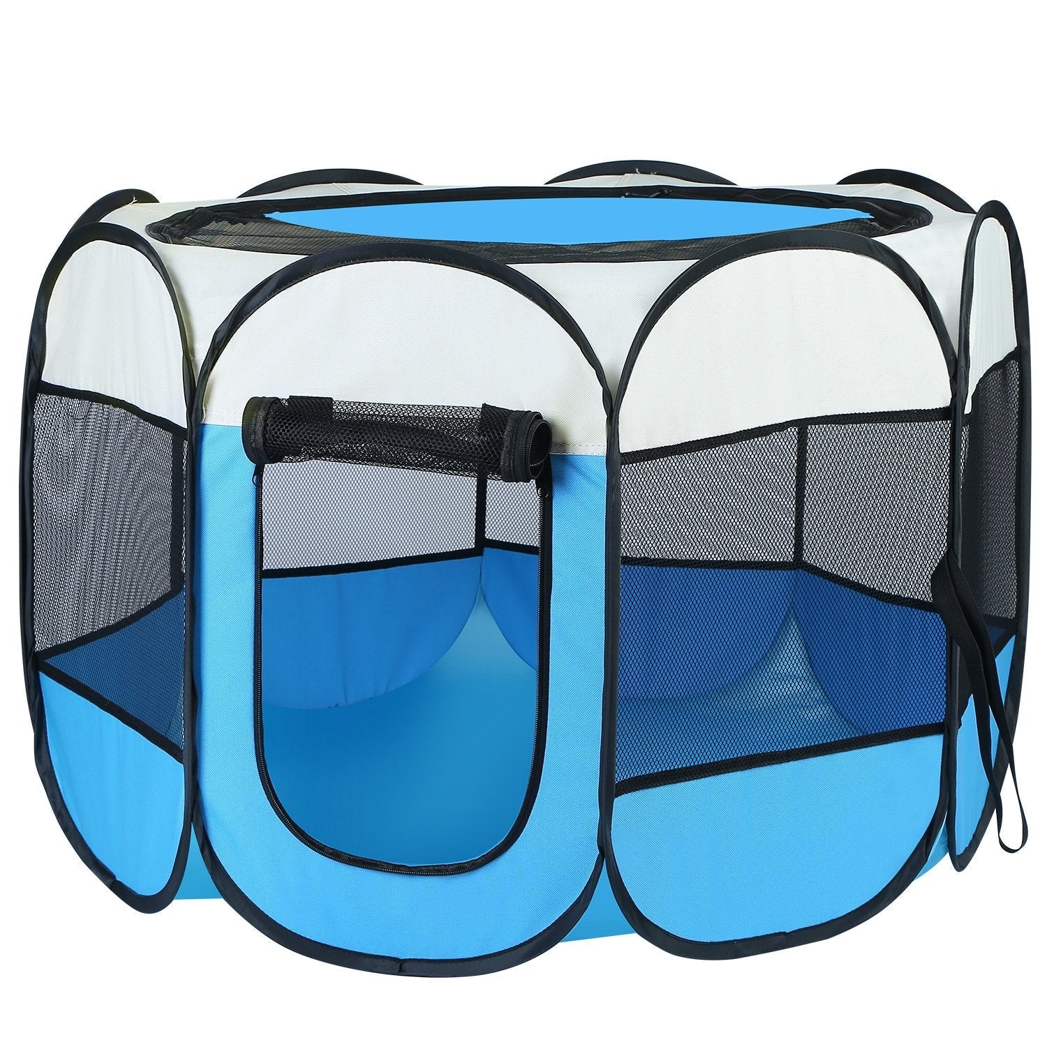 GemGear foldable pet exercise pen blue and white panels with mesh sides and zip top on Tampa Home & Garden Store