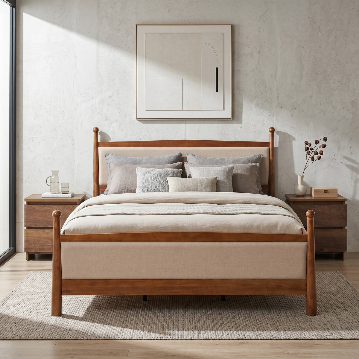 King size upholstered platform bed frame with beige headboard by HouseOfZazla on Tampa Home & Garden Store