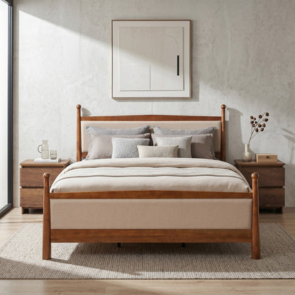 King size upholstered platform bed frame with beige headboard by HouseOfZazla on Tampa Home & Garden Store