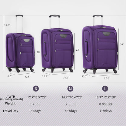 Softside luggage 3-piece set in purple with expandable upright spinner suitcases by HouseOfZazla on Tampa Home & Garden Store