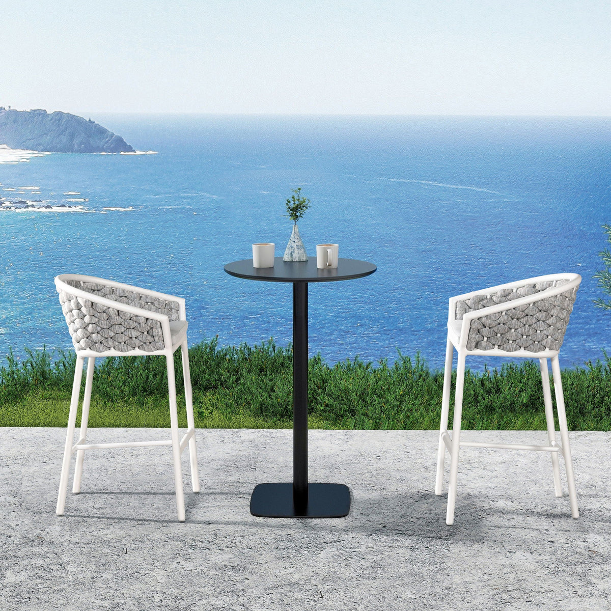 Optic white rope barrel low-back patio counter stool set of 2 with weather-resistant design on Tampa Home & Garden Store