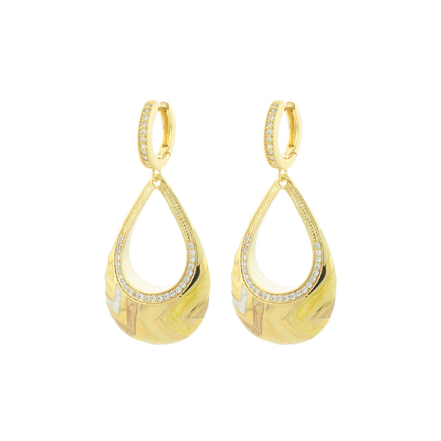 Art Deco Earring pair, gold-tone chandelier with pave diamonds along teardrop rims Lauren G Adams on Tampa Home & Garden Store