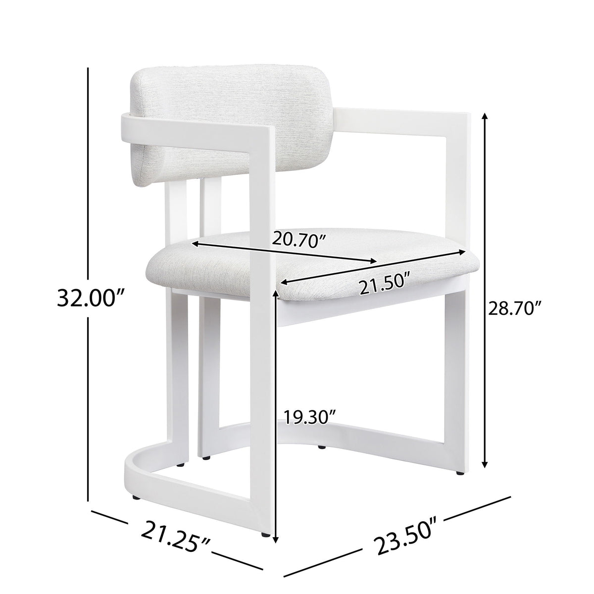 Upholstered 2-chair dining armchairs set with soft white fabric cushions and white frames HouseOfZazla on Tampa Home & Garden Store