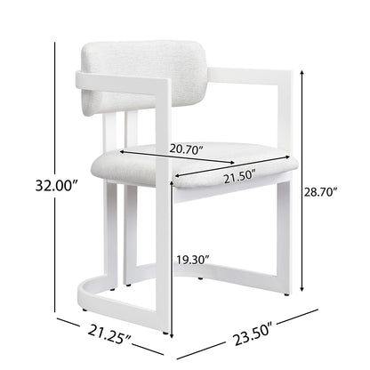 Upholstered 2-chair dining armchairs set with soft white fabric cushions and white frames HouseOfZazla on Tampa Home & Garden Store