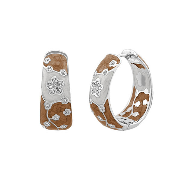 Flowering Vines Enamel Hoop Earrings pair by Lauren G Adams, brown enamel vines on silver hoops on Tampa Home & Garden Store