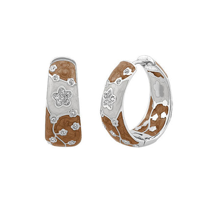 Flowering Vines Enamel Hoop Earrings pair by Lauren G Adams, brown enamel vines on silver hoops on Tampa Home & Garden Store