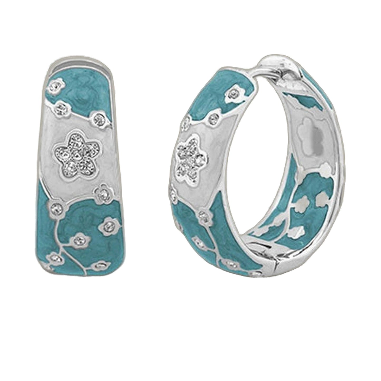 Flowering Vines Enamel Hoop Earrings in teal with white floral accents by Lauren G Adams on Tampa Home & Garden Store