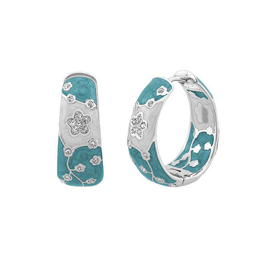 Flowering Vines Enamel Hoop Earrings by Lauren G Adams, turquoise silver floral vine pair on Tampa Home & Garden Store