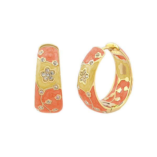 Flowering Vines enamel hoop earrings by Lauren G Adams gold-tone pink coral enamel crystals on Tampa Home & Garden Store