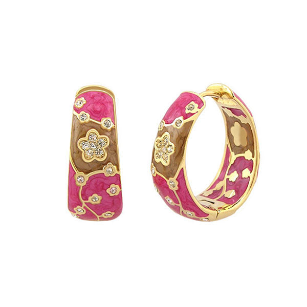 Flowering Vines Enamel Hoop Earrings by Lauren G Adams, pink and gold-tone with crystals on Tampa Home & Garden Store