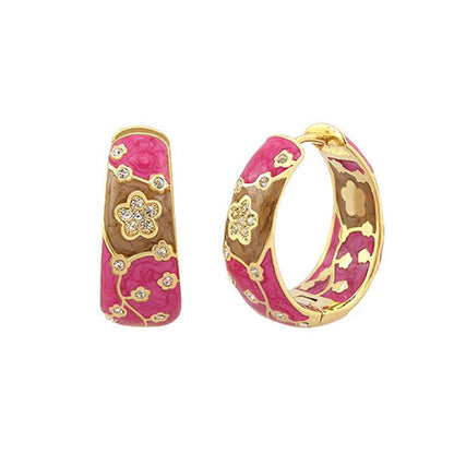 Flowering Vines Enamel Hoop Earrings by Lauren G Adams, pink and gold-tone with crystals on Tampa Home & Garden Store