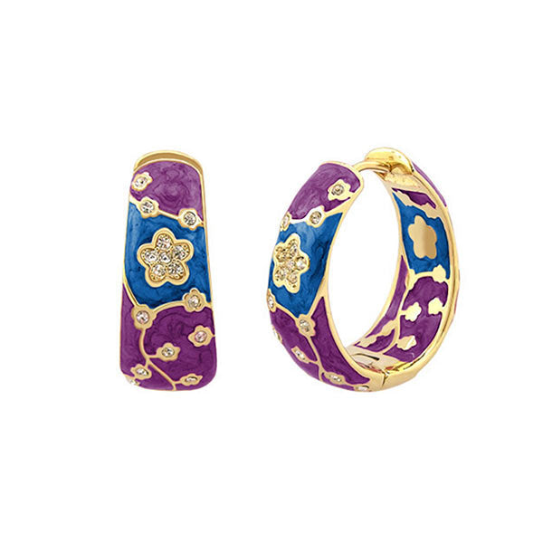 Flowering Vines Enamel Hoop Earrings pair by Lauren G Adams, purple and blue enamel on Tampa Home & Garden Store