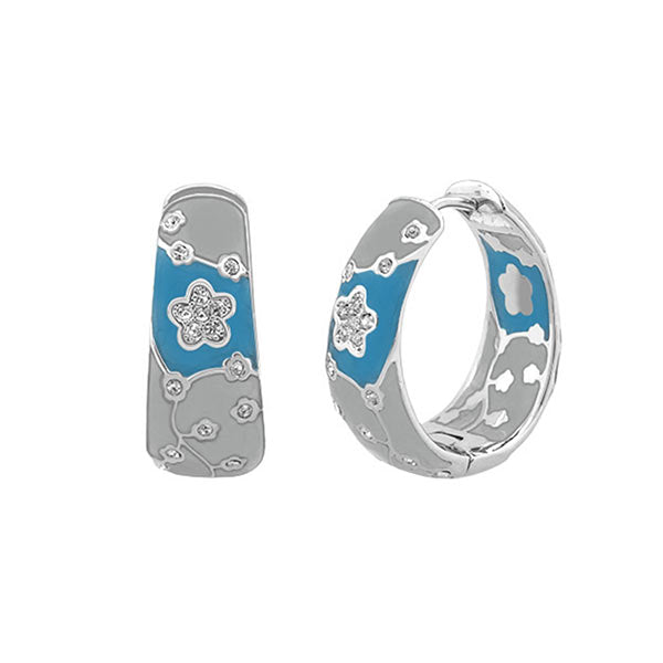 Flowering Vines Earrings enamel hoop pair Lauren G Adams in blue gray with crystal flowers on Tampa Home & Garden Store