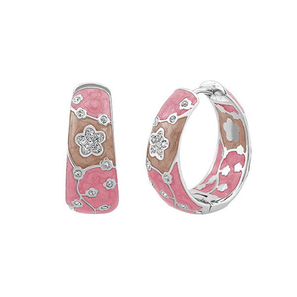 Flowering Vines Enamel Hoop Earrings by Lauren G Adams in pink brown enamel with crystals, pair on Tampa Home & Garden Store