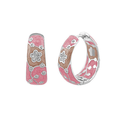 Flowering Vines Enamel Hoop Earrings by Lauren G Adams in pink brown enamel with crystals, pair on Tampa Home & Garden Store